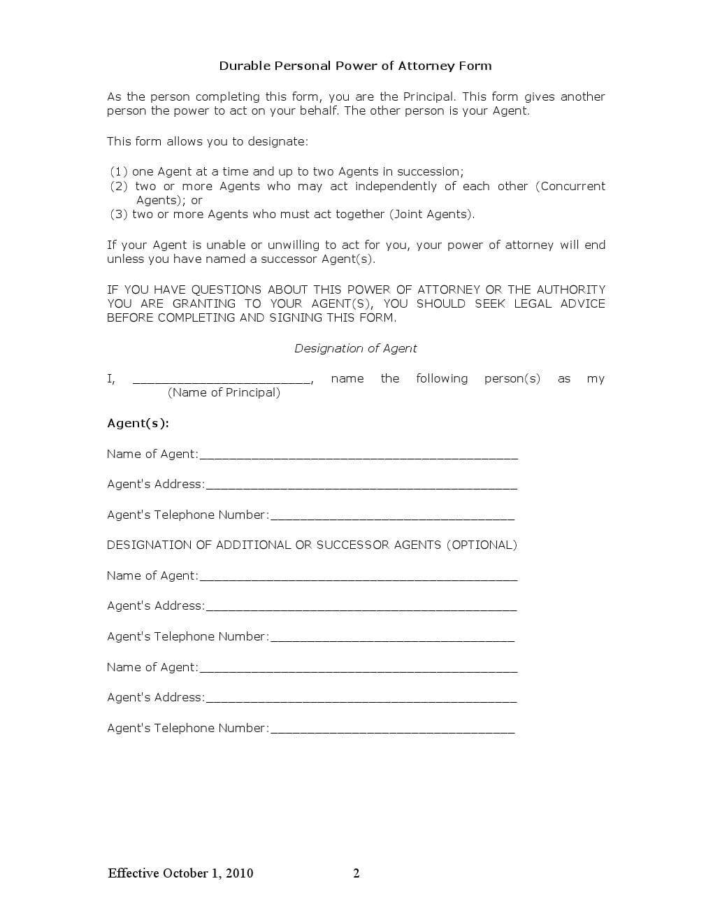 Free Delaware Durable Power Of Attorney Form