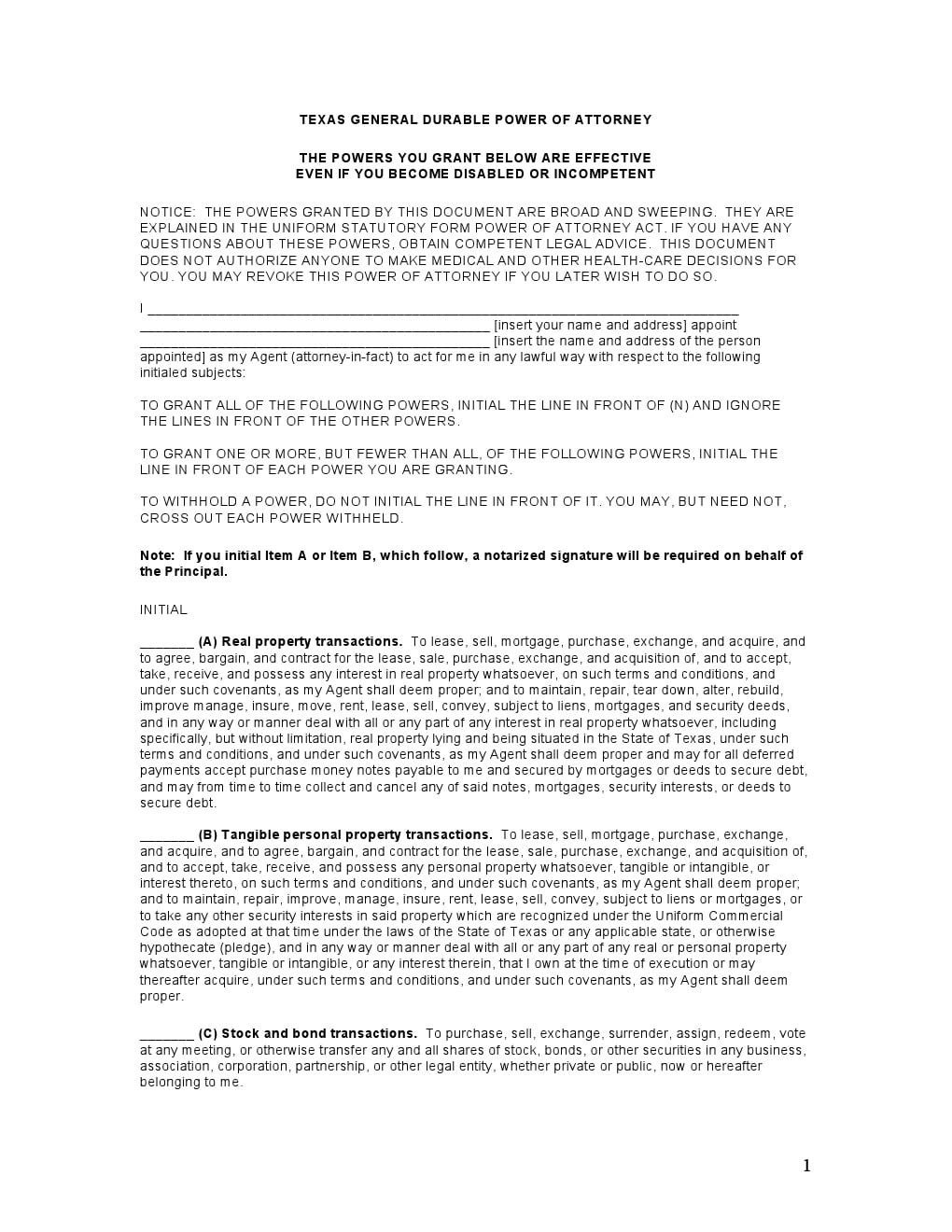 Printable Texas General Power Of Attorney Form Printable Forms Free Online