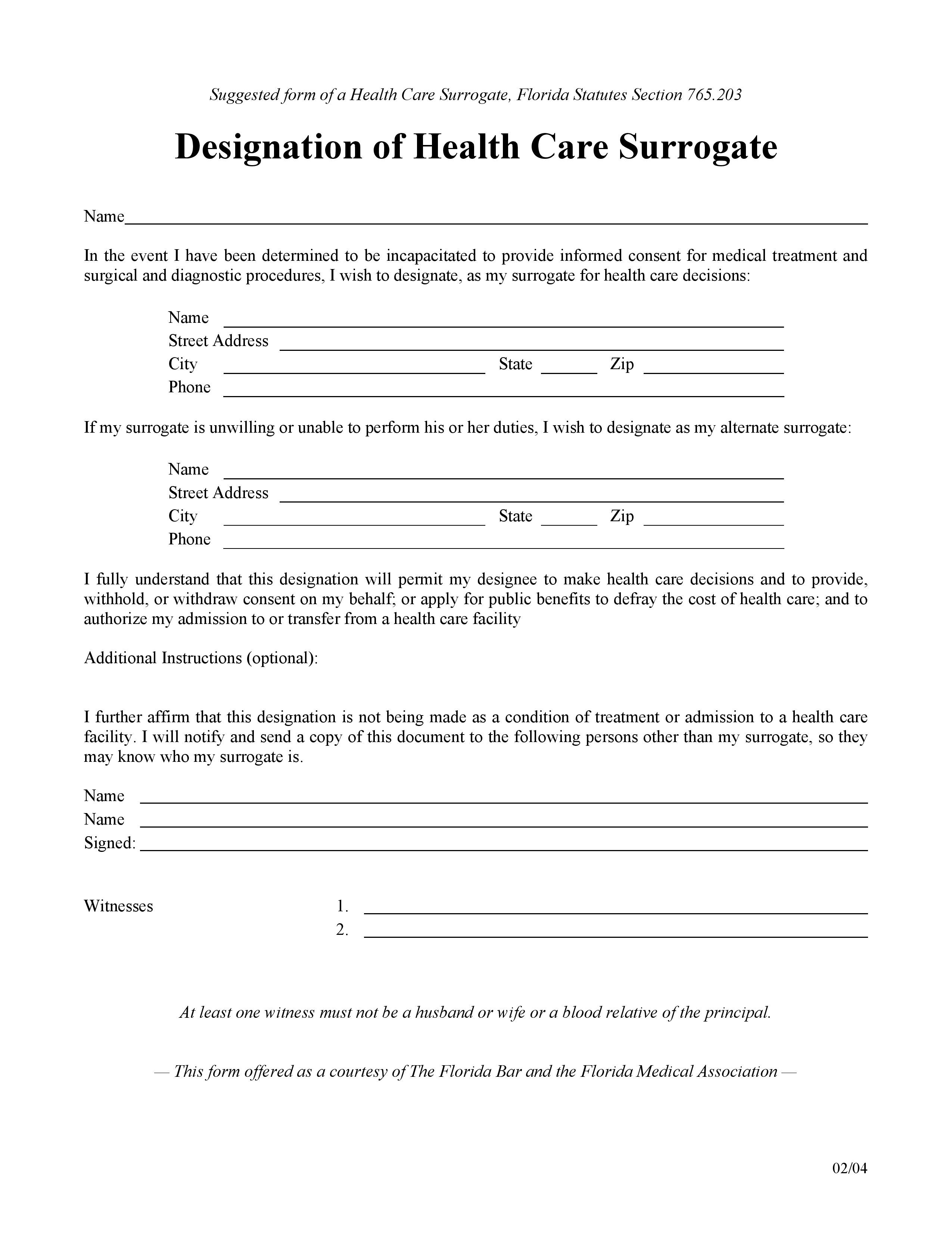 Free Blank Printable Medical Power Of Attorney Forms Florida